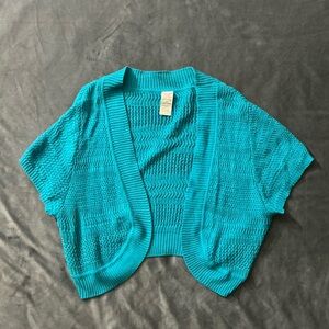 Faded Glory Turquoise Blue Y2K Short Sleeve Cardigin Knit Shrug